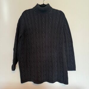 Lands End Fisherman Cable Knit Sweater Preppy Coastal Classic Winter Layers XL